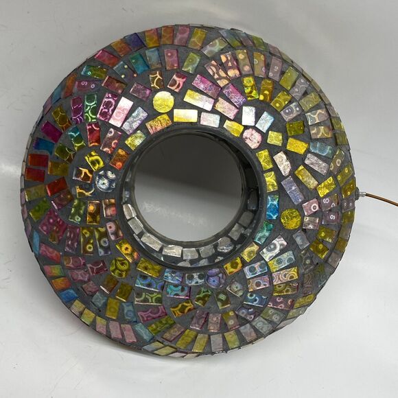 Mosaic Round Hanging Bird Feeder Fly Through Outdoors Pinks Yellow Blues - Picture 12 of 14